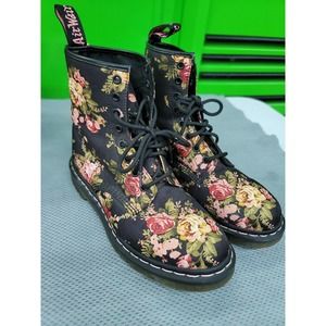 RARE Dr. Marten's Black Floral Rose Canvas Combat Ankle Boot Women's SZ 10 11821